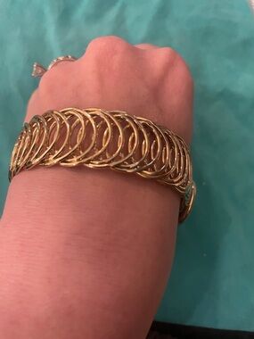 Plunder (Hudson) Gold-Tone Linked Hoop Slap Bracelet - Elegant Women's Jewelry